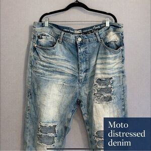 Jordon Craig Moto Distressed Jeans Light Washed  Tapered Stacked Street 40X32